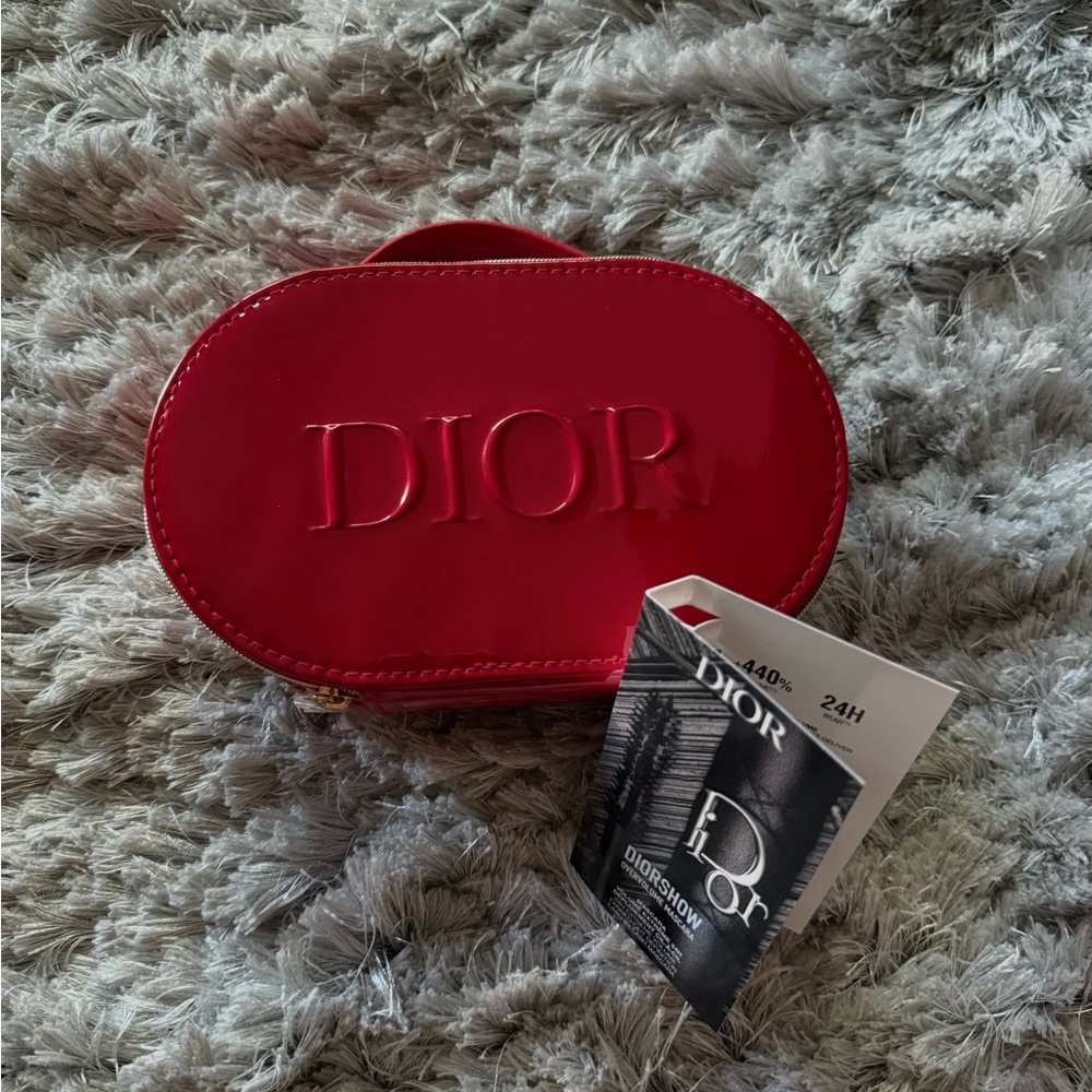Glossy Red Dior Makeup Bag / Dior Cosmetic Bag